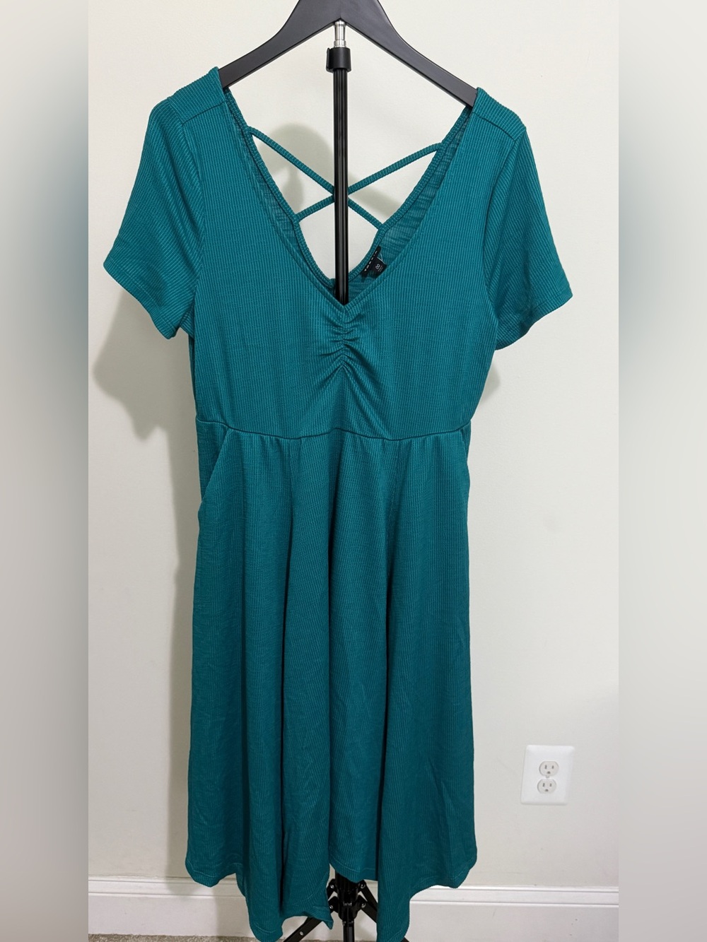 torrid Teal Short-Sleeve V-Neck Dress with Crisscross Back Straps